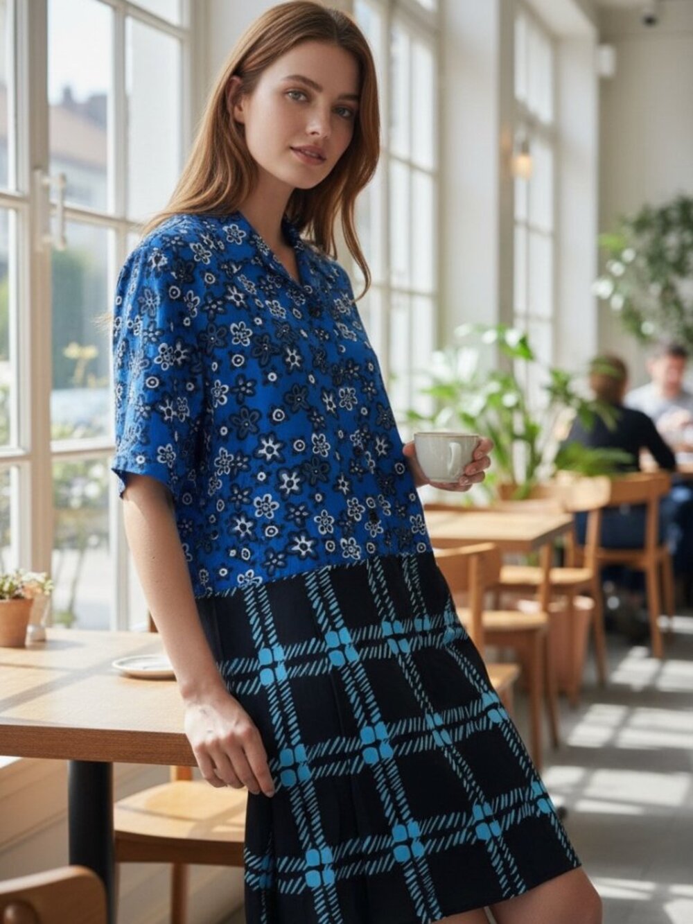 Marni x UNIQLO Womens Dress NWOT Blue Floral Short Sleeve Button Front Size L